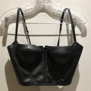 Black faux leather bralette